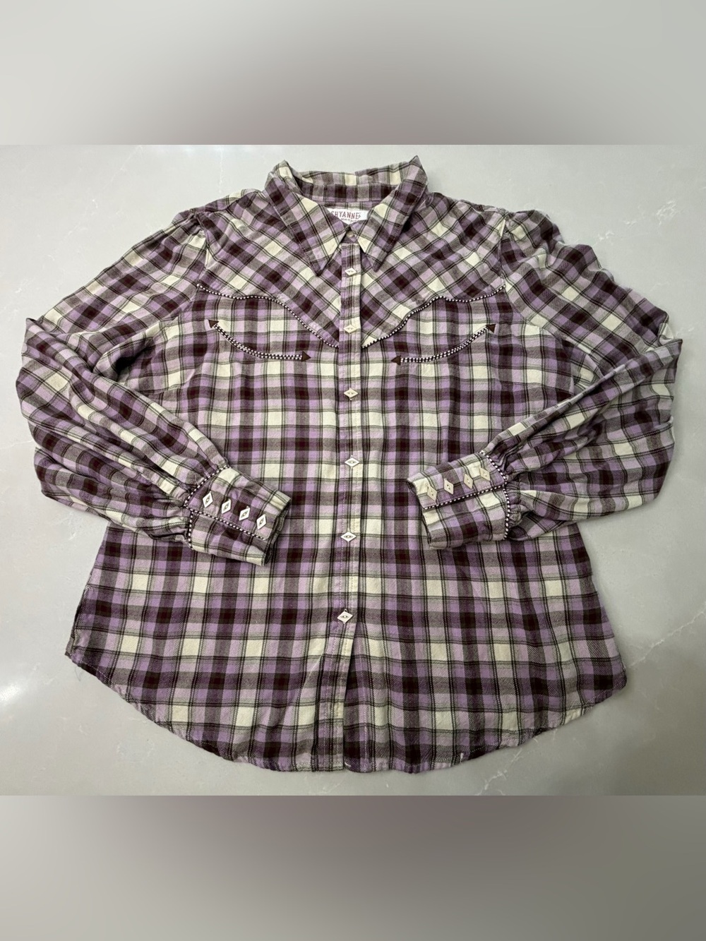 Shyanne Purple and Cream Plaid Western Button-Down Shirt, L